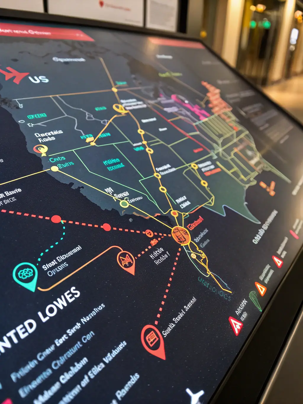 A map highlighting common traffic routes and alternative routes around a city.